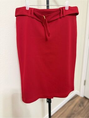 Soho Red Pencil Skirt with Waist Belt Detail